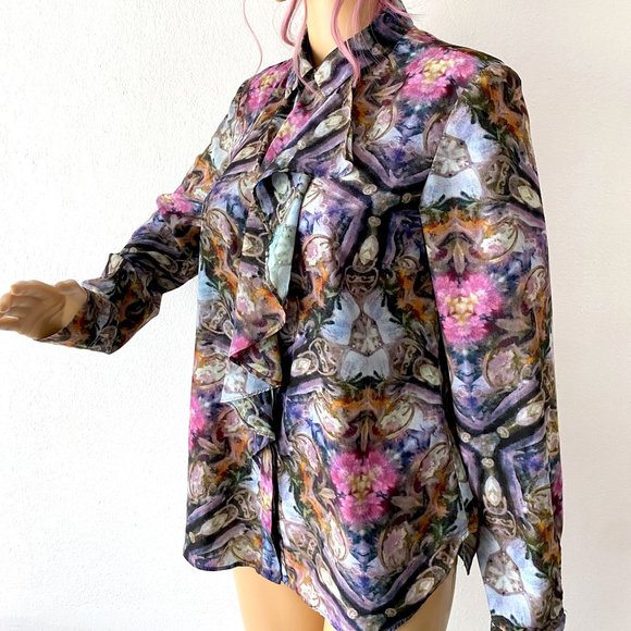 Blouse with Ruffles Jabot Blouse Designer Top RACHEL ROY Artsy Bohemian Unique S - Picture 8 of 10